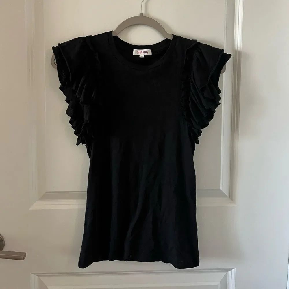 Goldie Lewinter Double Ruffle Black Top XS